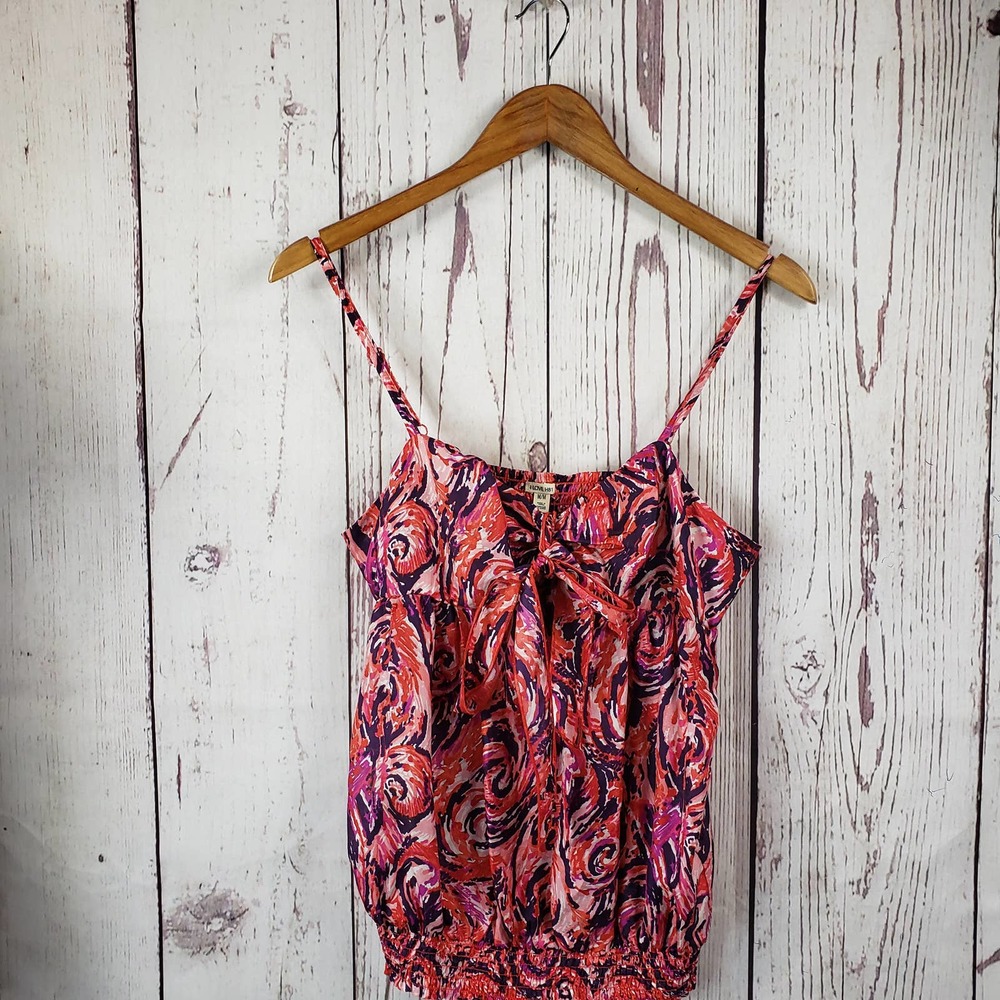 I Love H81 Tank Top Womens Size Medium Floral Spaghetti Straps Silk Pink